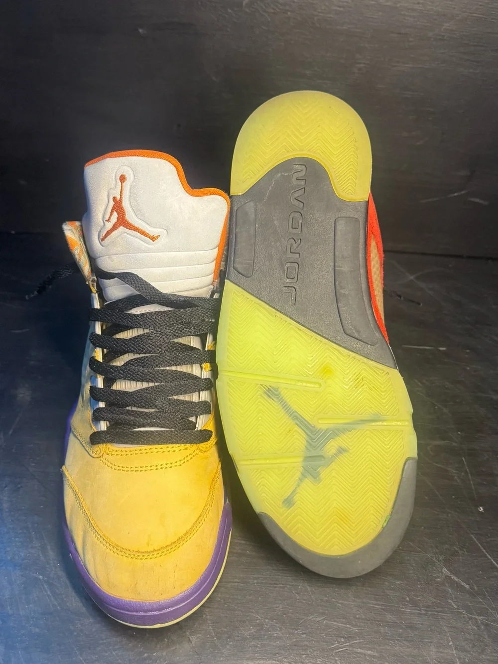 Jordan 5 Yellow, Red & Purple High-Top Sneakers